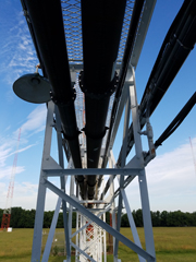 View of broadcast tower feedline