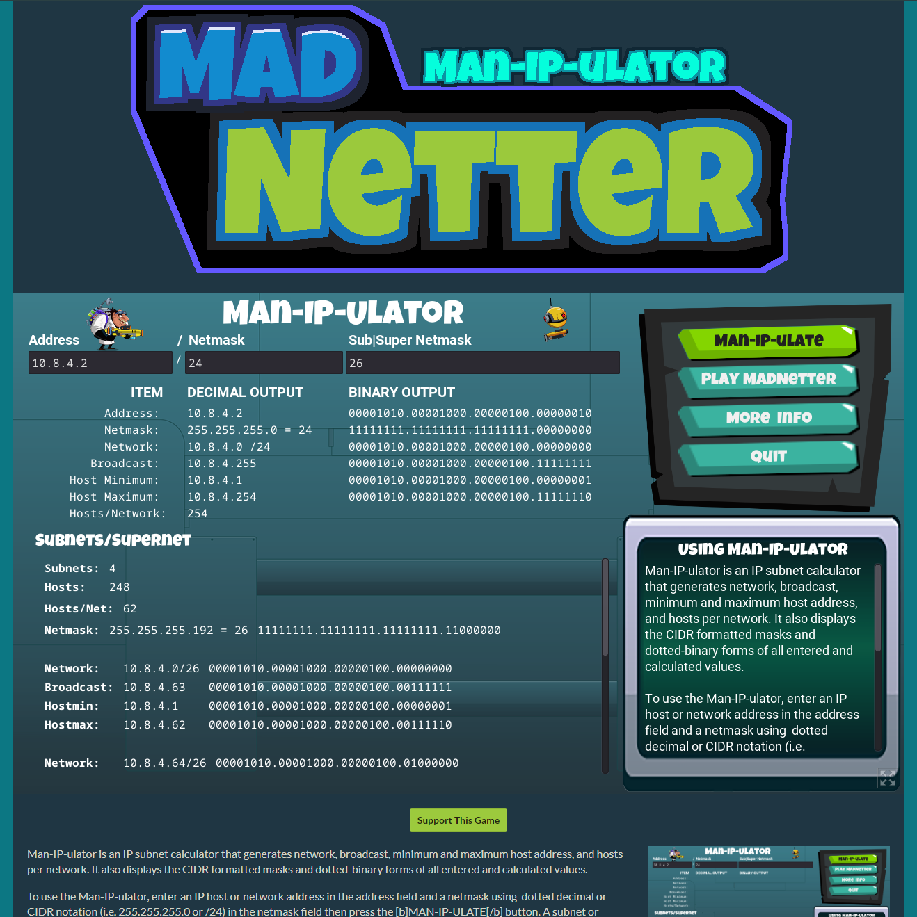 Screenshot of Man-IP-ulator/Mad Netter app/game